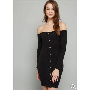 Button Down Off The Shoulder Mini Dress